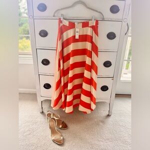 Anthropologie Bold Orang/Red and Cream A-Line Skirt